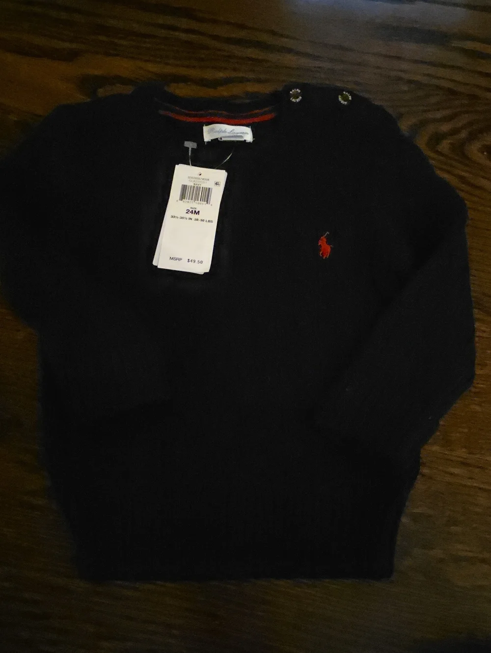 Ralph Lauren Black Crewneck Sweater with Red Polo Emblem